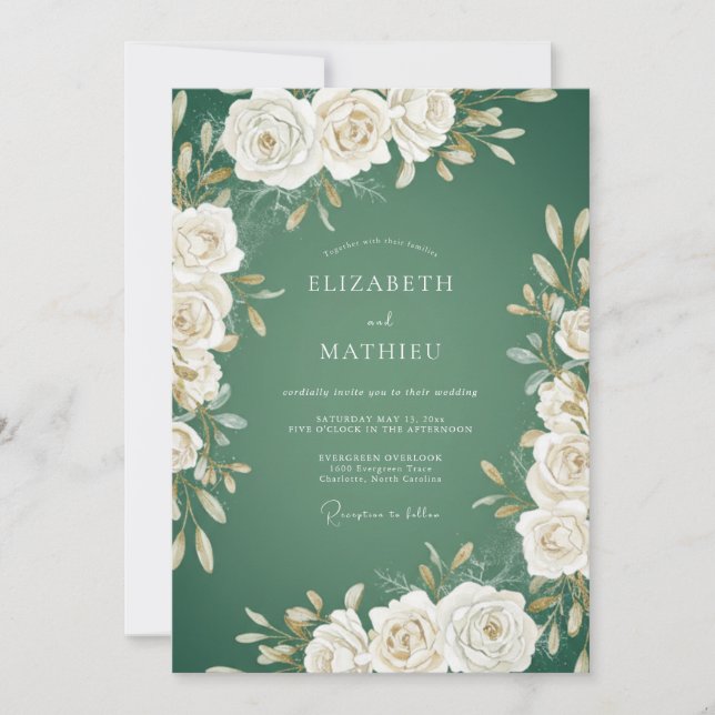 Emerald Ivory Foliage Eucalyptus Wedding Invitation (Front)