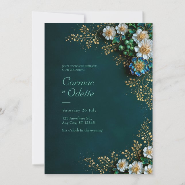 Emerald Ivory Gilded Wedding Invitation (Front)