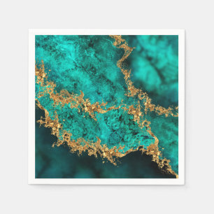 Emerald Jade Gold Splatter Abstract Napkin
