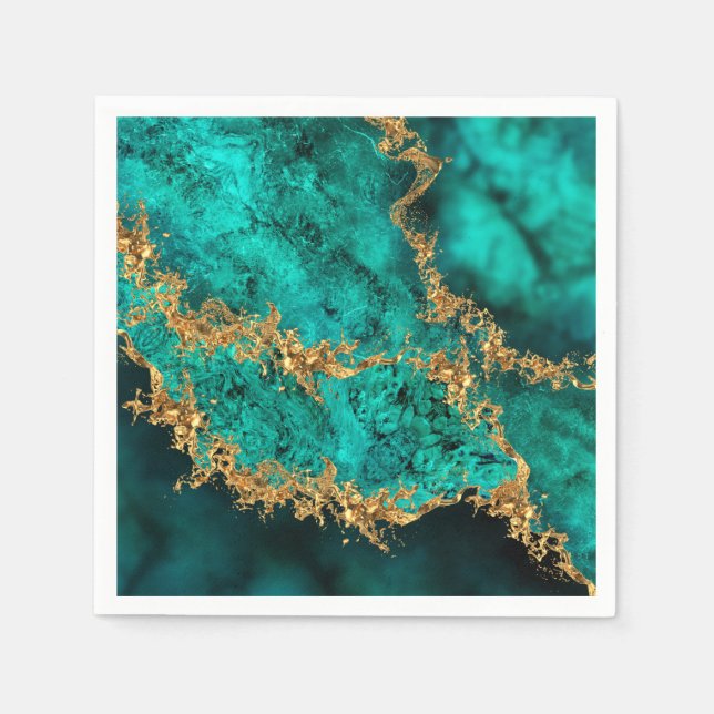 Emerald Jade Gold Splatter Abstract Napkin (Front)