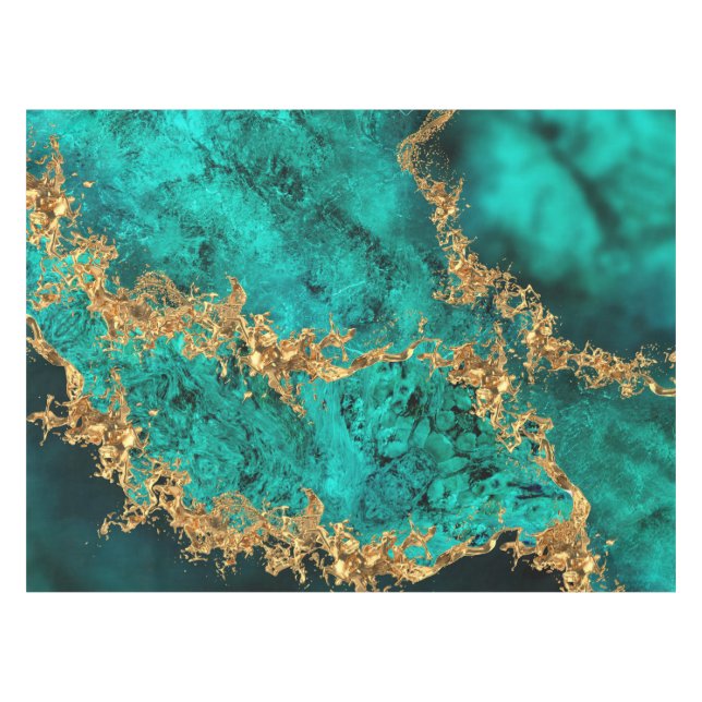 Emerald Jade Gold Splatter Abstract Tablecloth (Front (Horizontal))