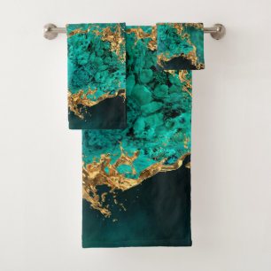 Emerald Jade Gold Splatter Abstrait