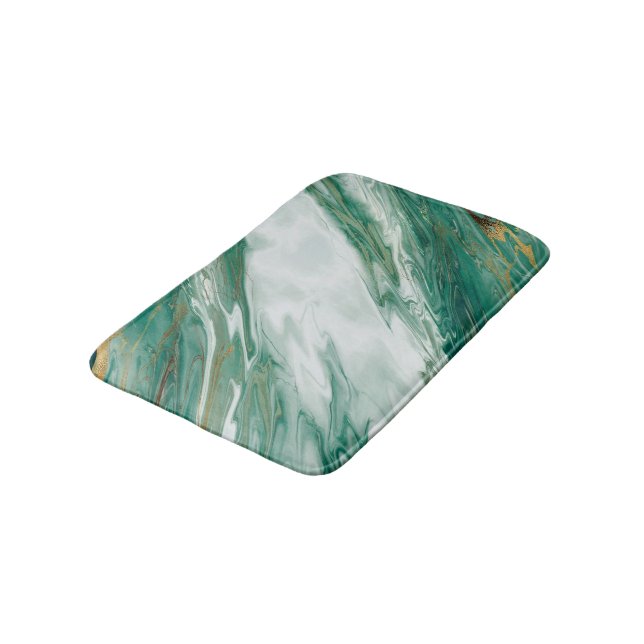 Emerald Jade Green Gold Accented Painted Marble Bath Mat (Angled)