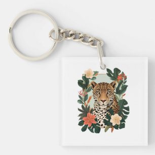 Emerald Jaguar Tropical Botanical Keychain
