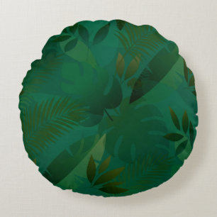 Emerald Jungle Exotic Mystic Tropical Leaves Round Pillow