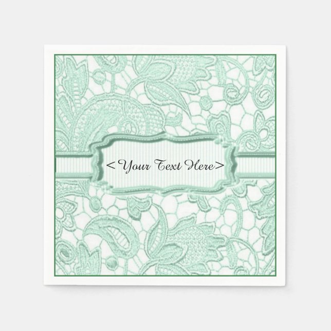 Emerald Lace Elegant Green Personalized Napkins (Front)