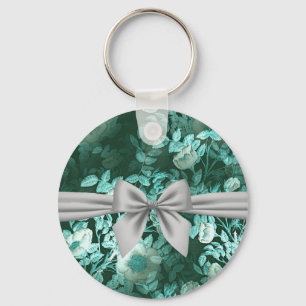 Emerald Lace White Bow Keychain