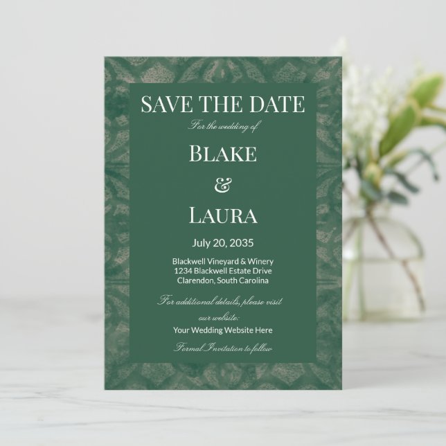 Emerald Lake Batik Simple Custom Save The Date (Standing Front)