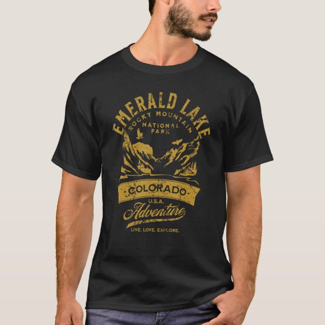 Emerald Lake Rocky Mountain National Park Distress T-Shirt (Front)