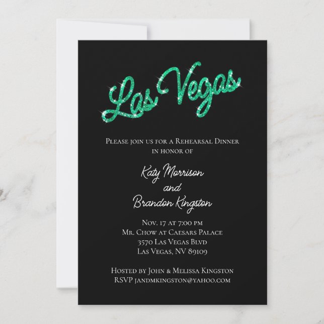 Emerald Las Vegas Sparkles Rehearsal Dinner Invitation (Front)