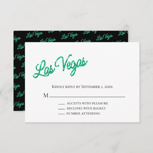 Emerald Las Vegas Sparkles Wedding RSVP Invitation (Front/Back)
