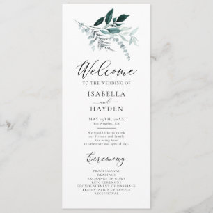 Emerald Leaf Greenery Foliage Watercolor Wedding Program