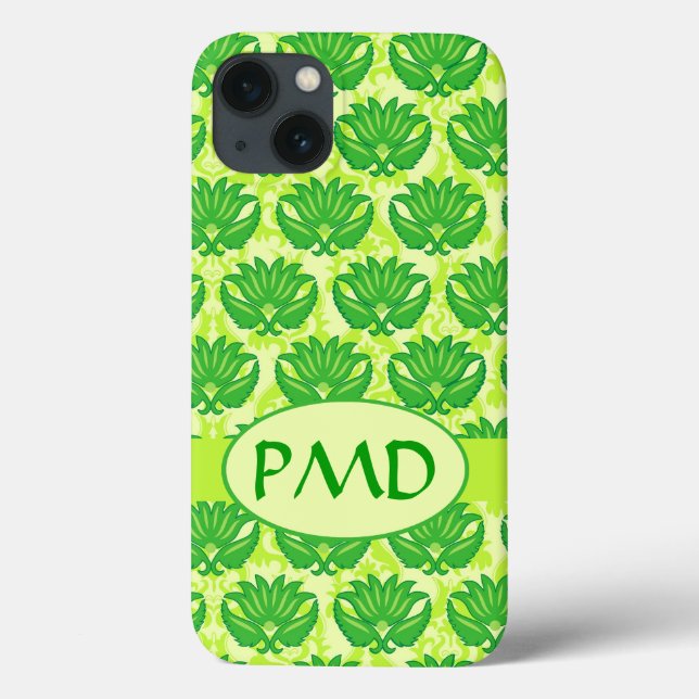 Emerald Lime Green Art Nouveau Damask Monogram Case-Mate iPhone Case (Back)