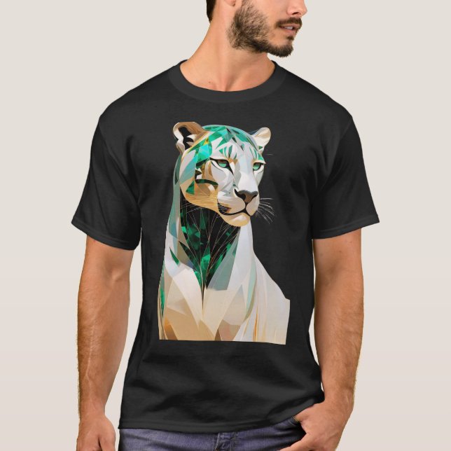 Emerald Lioness Luxury Geometric Animal Art T-Shirt (Front)