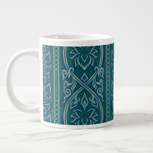 Emerald Lotus Tapestry Pattern - The White Lotus Large Coffee Mug (Left)