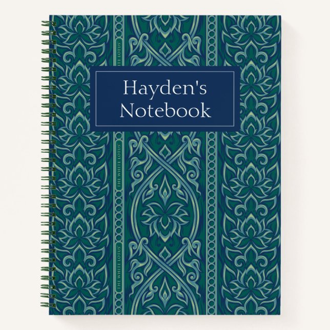 Emerald Lotus Tapestry Pattern - The White Lotus Notebook (Front)