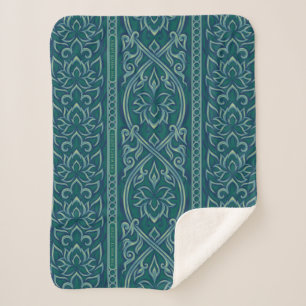 Emerald Lotus Tapestry Pattern - The White Lotus Sherpa Blanket
