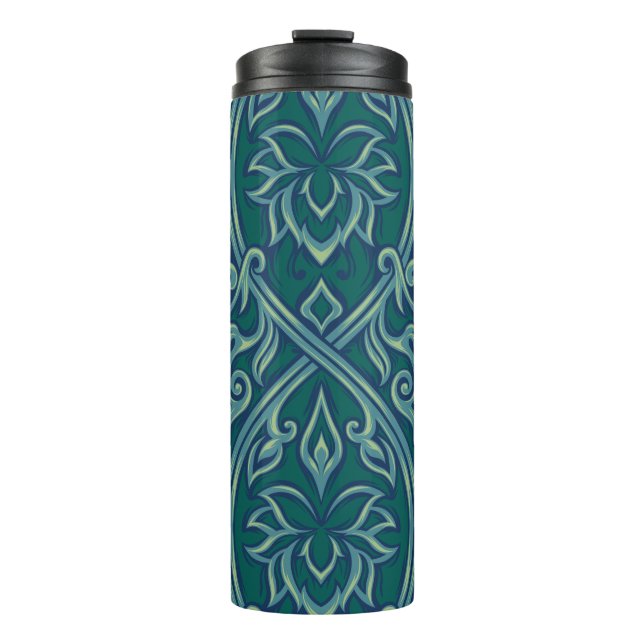 Emerald Lotus Tapestry Pattern - The White Lotus Thermal Tumbler (Front)