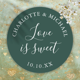 Emerald Love Is Sweet Wedding Favor Classic Round Sticker