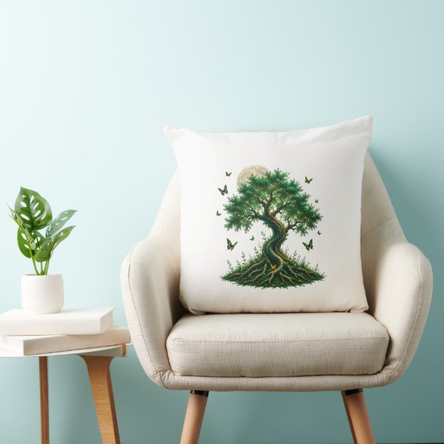 emerald magic tree latte mug throw pillow (Chair)