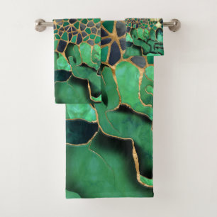 Emerald Marble cells abstract art Bath Towel Set