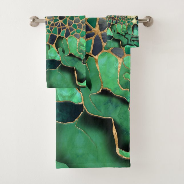 Emerald Marble cells abstract art Bath Towel Set (Insitu)