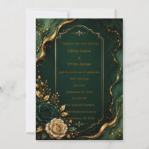 Emerald Marble & Gold Luxury Wedding Invitation