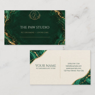 Emerald Marble Personalized Pet Groomer Business Card