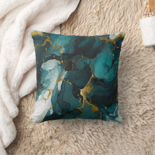 Emerald Marble with Golden Veins Throw Pillow