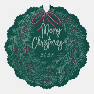 Emerald Merry Christmas Photo Wreath Ornament Card
