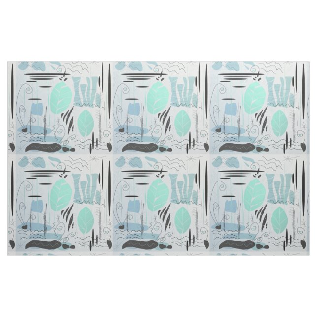 Emerald Mid Century Modern Floral Abstract Pattern Fabric (Yard)