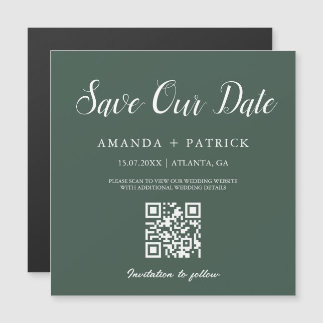 Emerald Minimalist QR Code Save The Date Magnet (Front/Back)