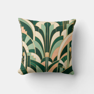 Emerald Mint Art Deco Geometry Throw Pillow