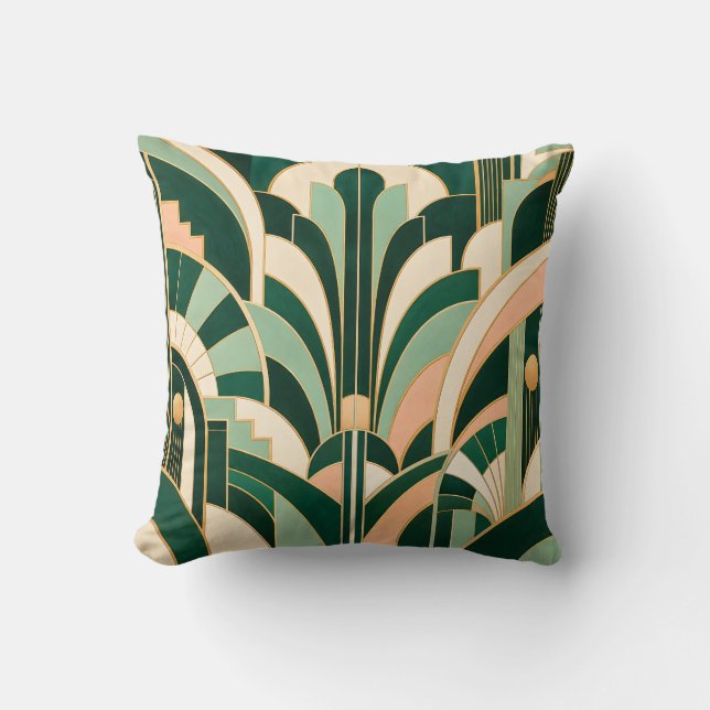 Emerald Mint Art Deco Geometry Throw Pillow (Front)