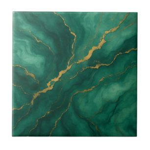 Emerald Mist and Gold Vein Marble Effect Tile