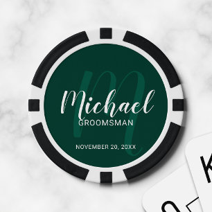 Emerald Modern Script Personalized Groomsmen Poker Chips