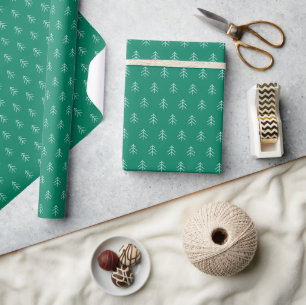 Emerald   Modern Trees Pattern Wrapping Paper