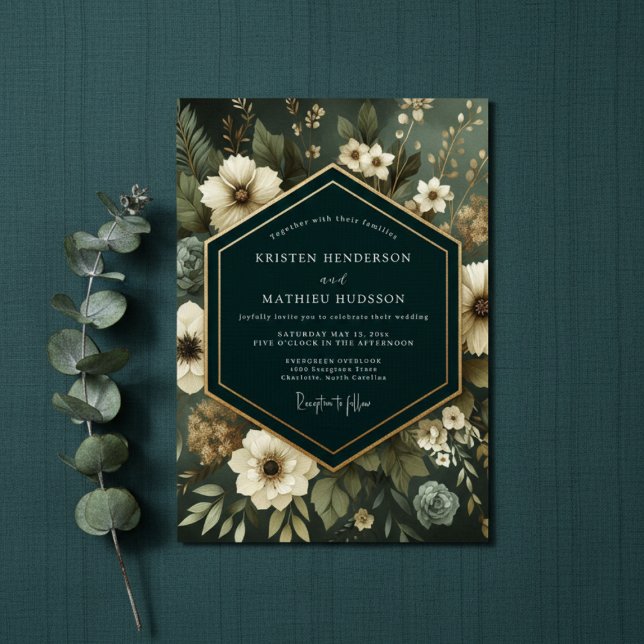 Emerald Moody Floral Elegance Wedding Invitation (Creator Uploaded)