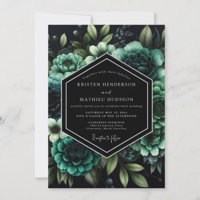 Emerald Moody Nocturne Wedding Invitation (Front)