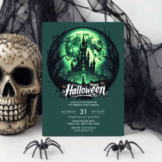 Emerald Moon Haunted Castle Halloween Party Invita Invitation