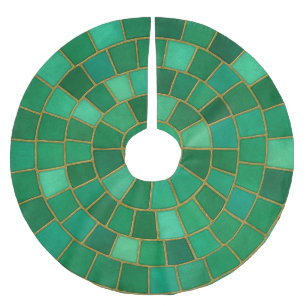Emerald Mosaic Circle Pattern Art Brushed Polyester Tree Skirt
