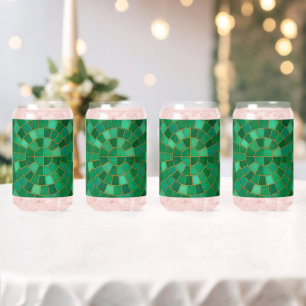 Emerald Mosaic Circle Pattern Art Can Glass