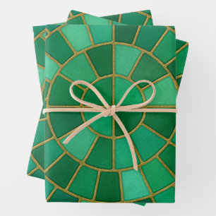 Emerald Mosaic Circle Pattern Art Wrapping Paper Sheet