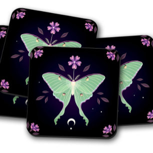 Emerald Moth & Floral Enchanted Nature Coasters