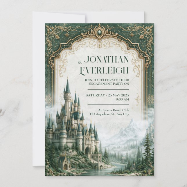 Emerald Mountain Castle Wedding Invitation (Front)