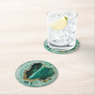 Emerald Nature Gem Pattern Round Paper Coaster