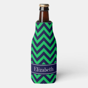 Emerald Navy LG Chevron Navy Blue Name Monogram Bottle Cooler