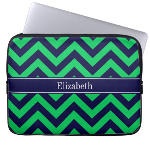 Emerald Navy LG Chevron Navy Blue Name Monogram Laptop Sleeve