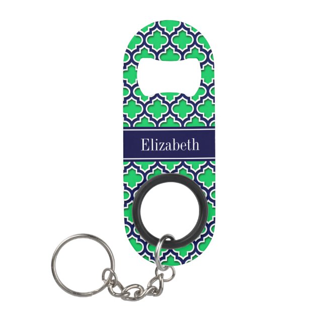 Emerald Navy Moroccan #5DS Navy Name Monogram Keychain Bottle Opener (Front)