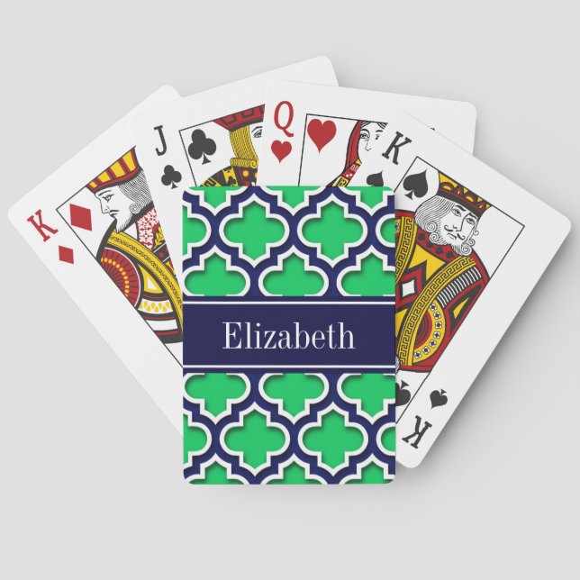 Emerald Navy Moroccan #5DS Navy Name Monogram Playing Cards (Back)